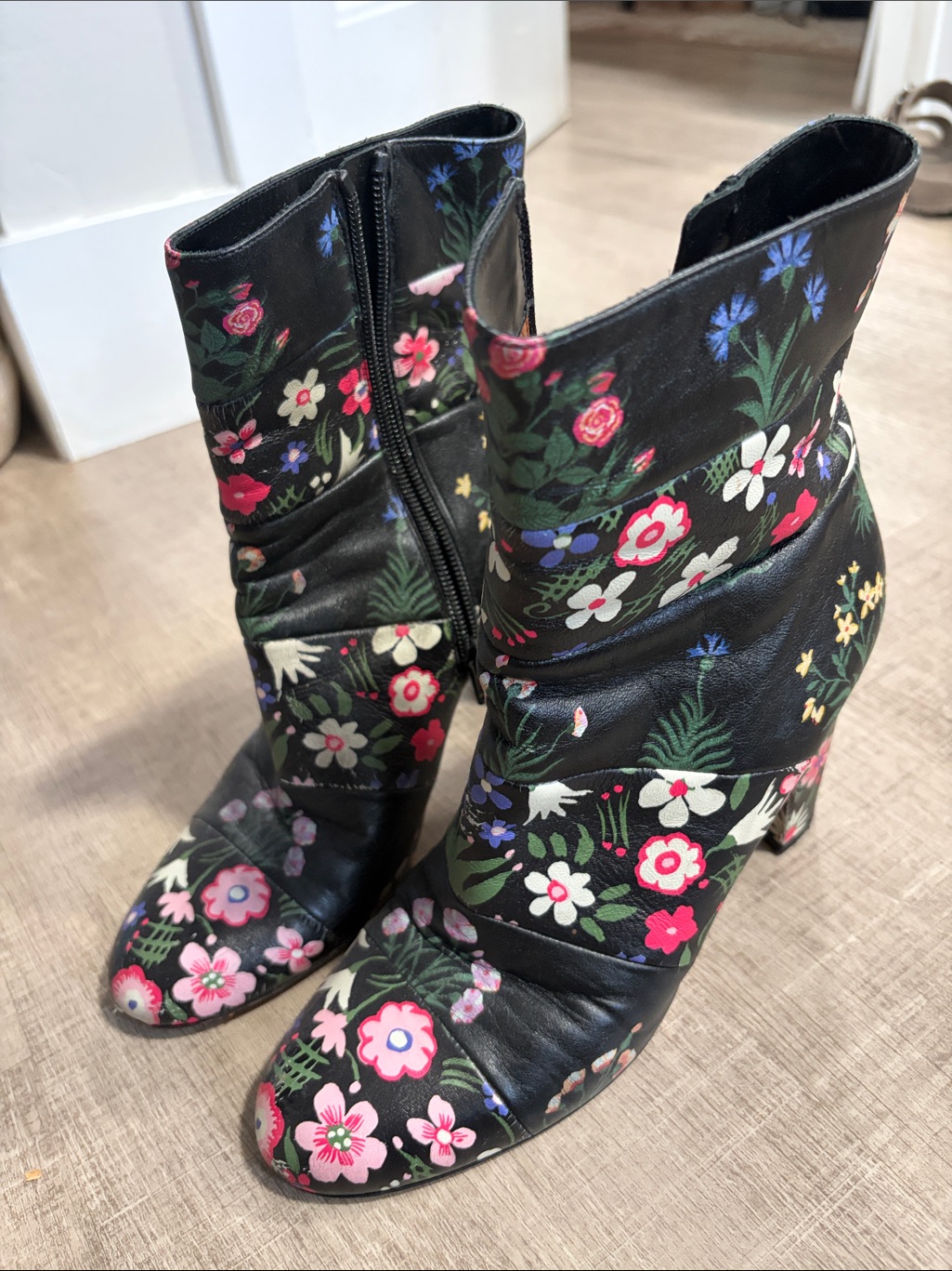 Valentino Women's Black Floral Mid-Calf Boot